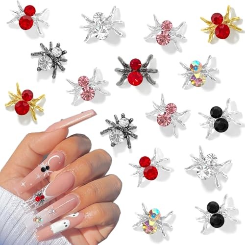36Pcs Halloween Nail Charms 3D Spider Nail Art Charms Shiny Alloy Spider Nail