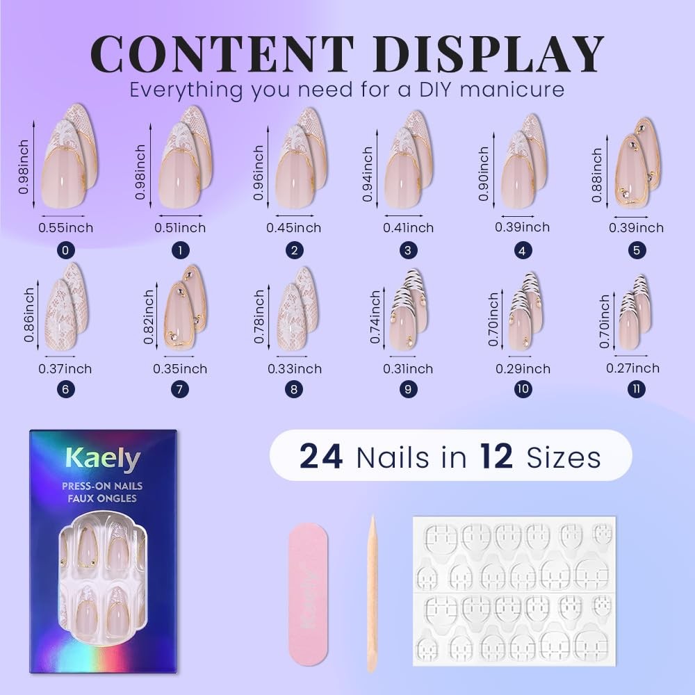 evpct Pale Nude French Almond Short Press on Nails with White Pattern Design,…