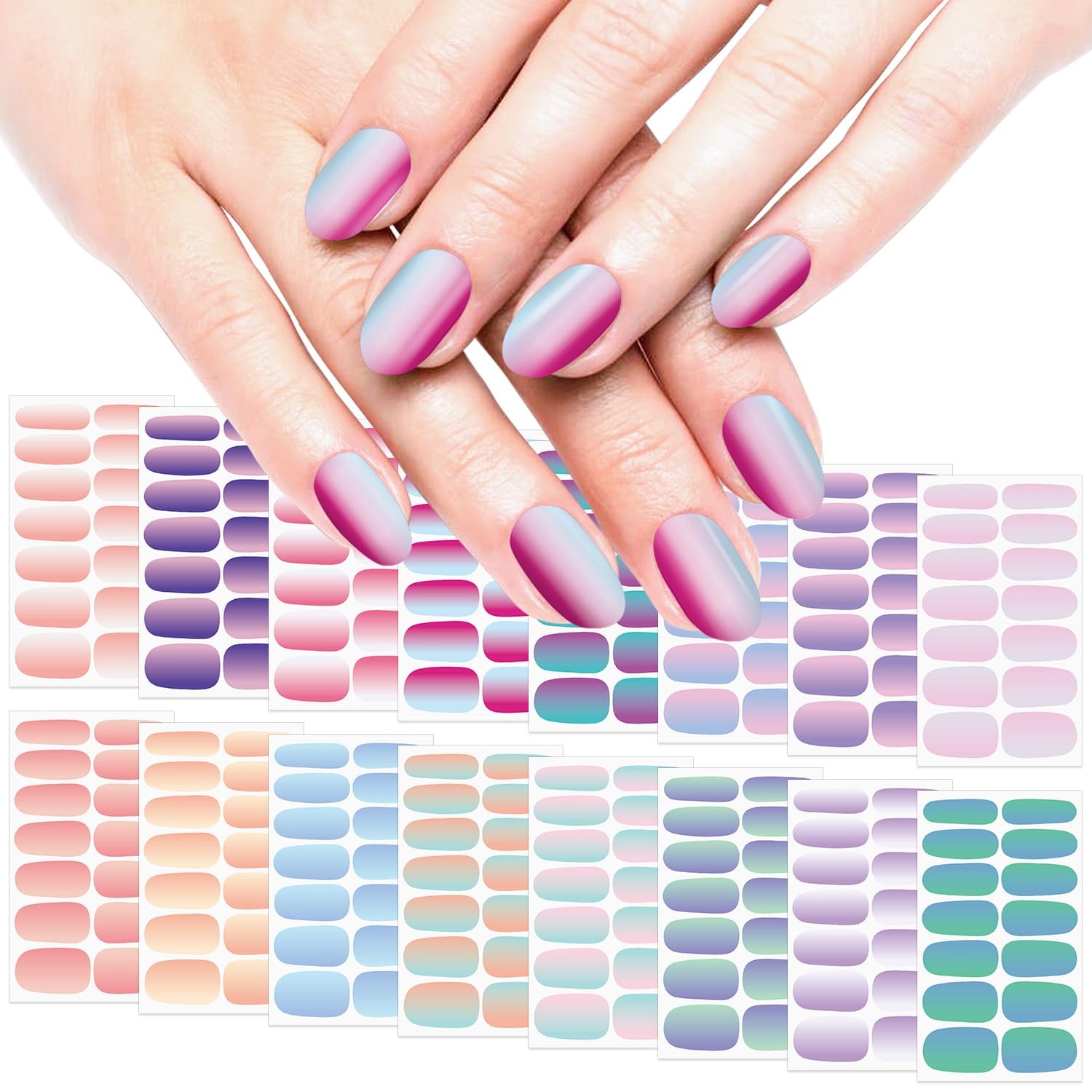 16 Sheets Nail Wraps Self Adhesive Nail Polish Stickers Stick on Mermaid Color