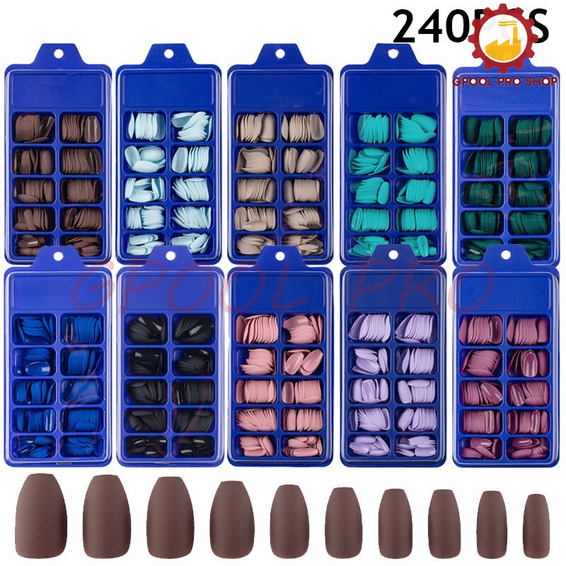 240/100PCS Full Cover Long Coffin Fake Nails Art Manicure False Nail Tips Matte