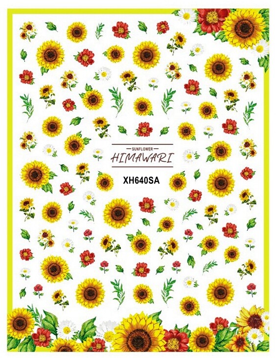 Sunflower Nail Sticker Flowers Smiley Sun Yellow Daisy Leaf Flower