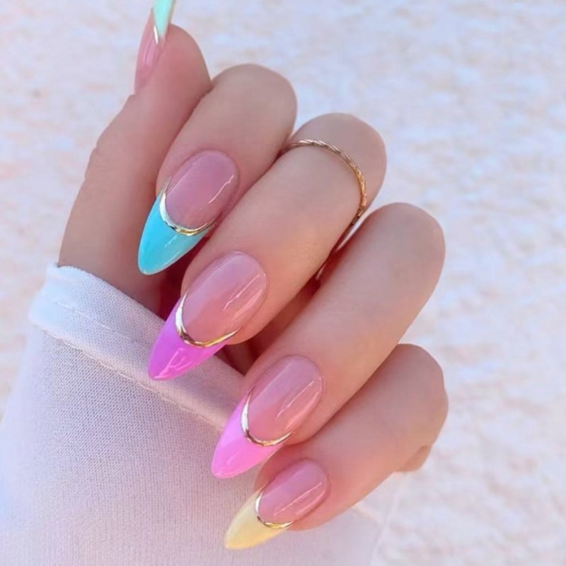 24 Colorful Artificial Nail Plastic Manicure Set For Parties Event Daily Styles