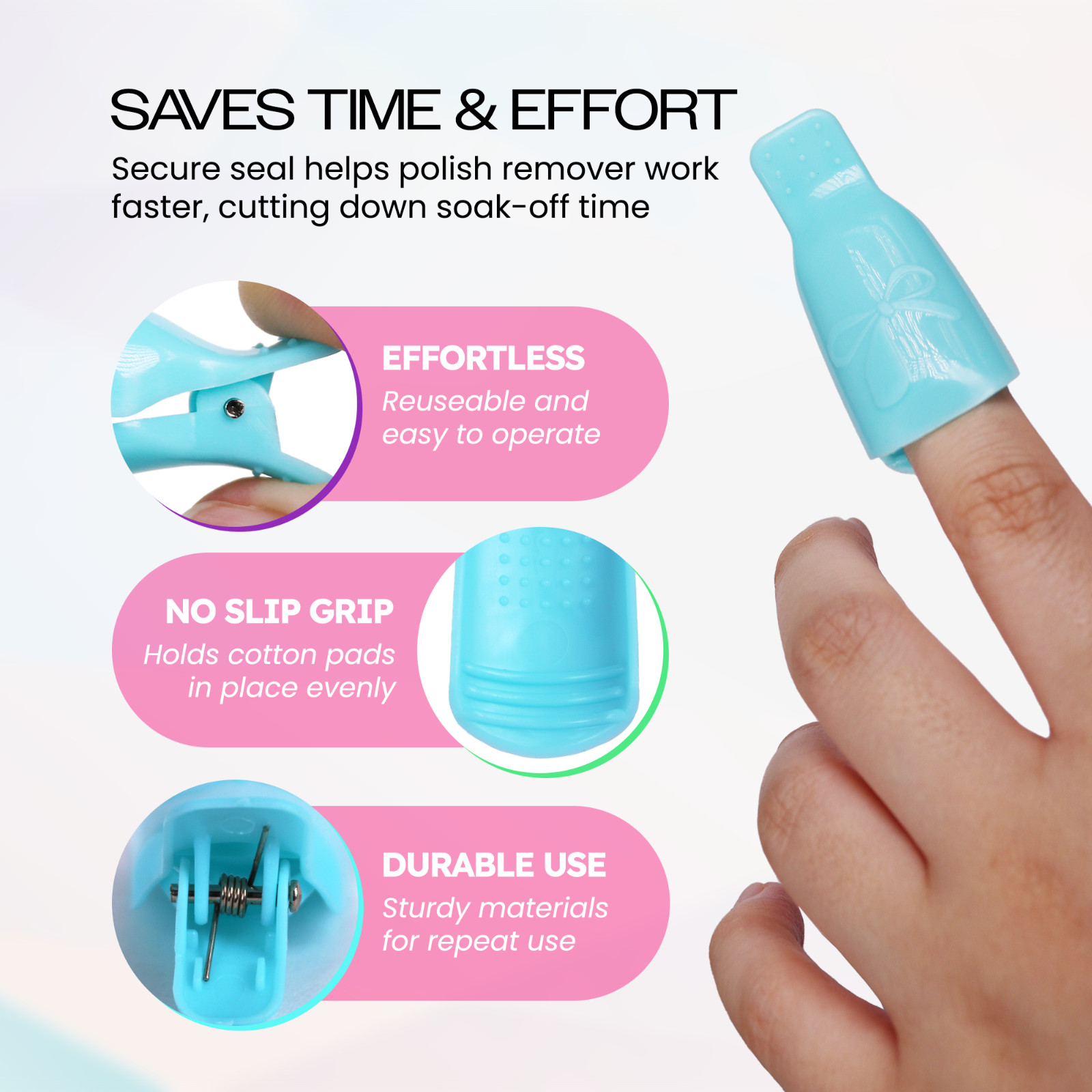 2pks High Quality Teal Acrylic UV Gel Polish Remover Clip Cap Manicure Tool