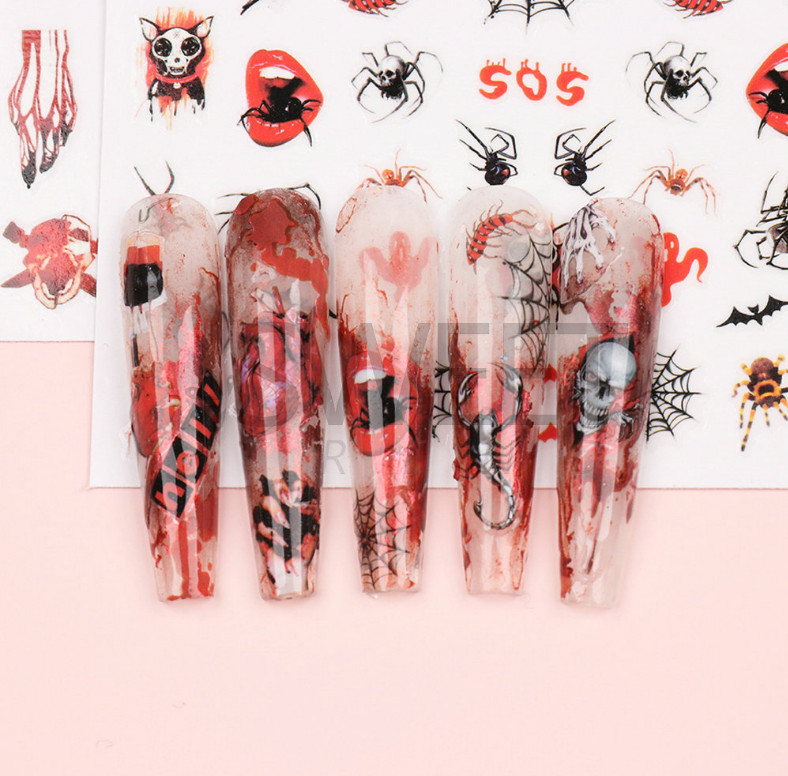 3D Nail Art Sticker Decal Halloween Skull Cross Pumpkin Spider Web Ghost NS41