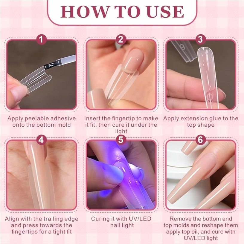 Qtaikong 480PCS Nail Forms Kit Long Almond Square Clear Quick Extension Molds