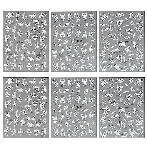 6 Sheets 5D Embossed Lace Flower Nail Stickers,Hollowed Out White Flowers