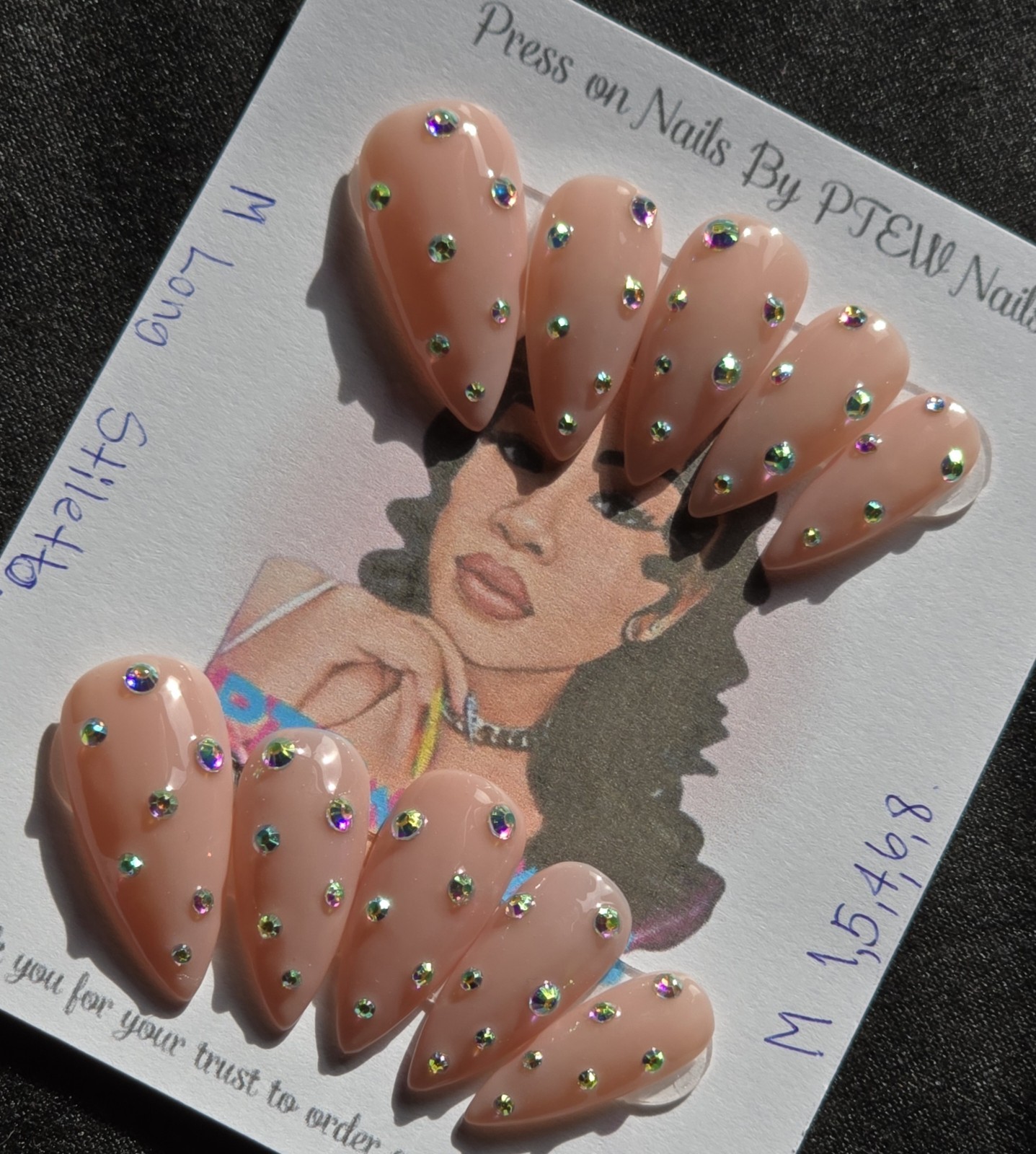 Handmade Press On Nails,Blingz Lover,Medium Size 1,5,4,6,8 Medium Long Stiletto