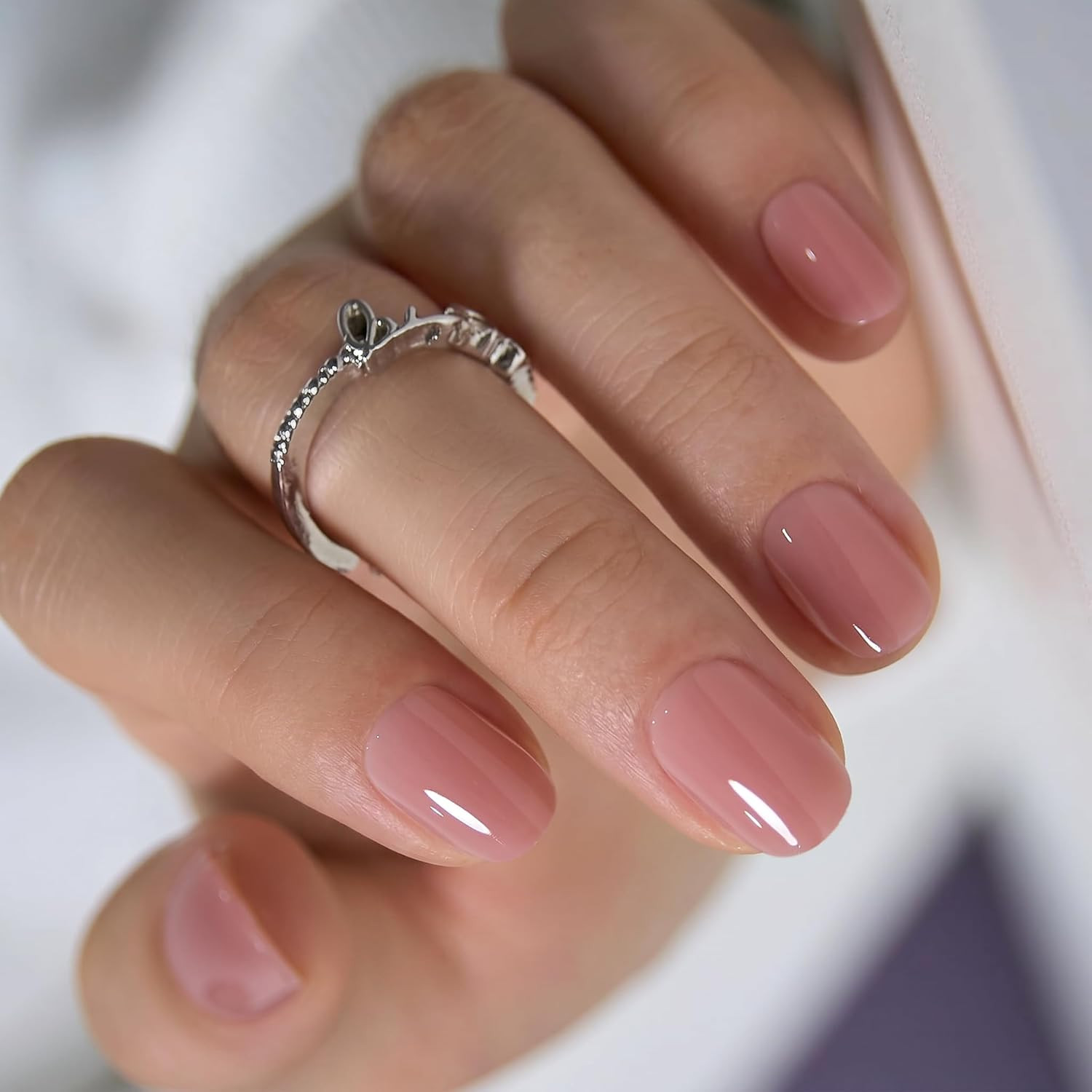 Soft Gel Extra Short Press on Nails, 30Pcs Honey Peach Pink Oval Acrylic Fake Na