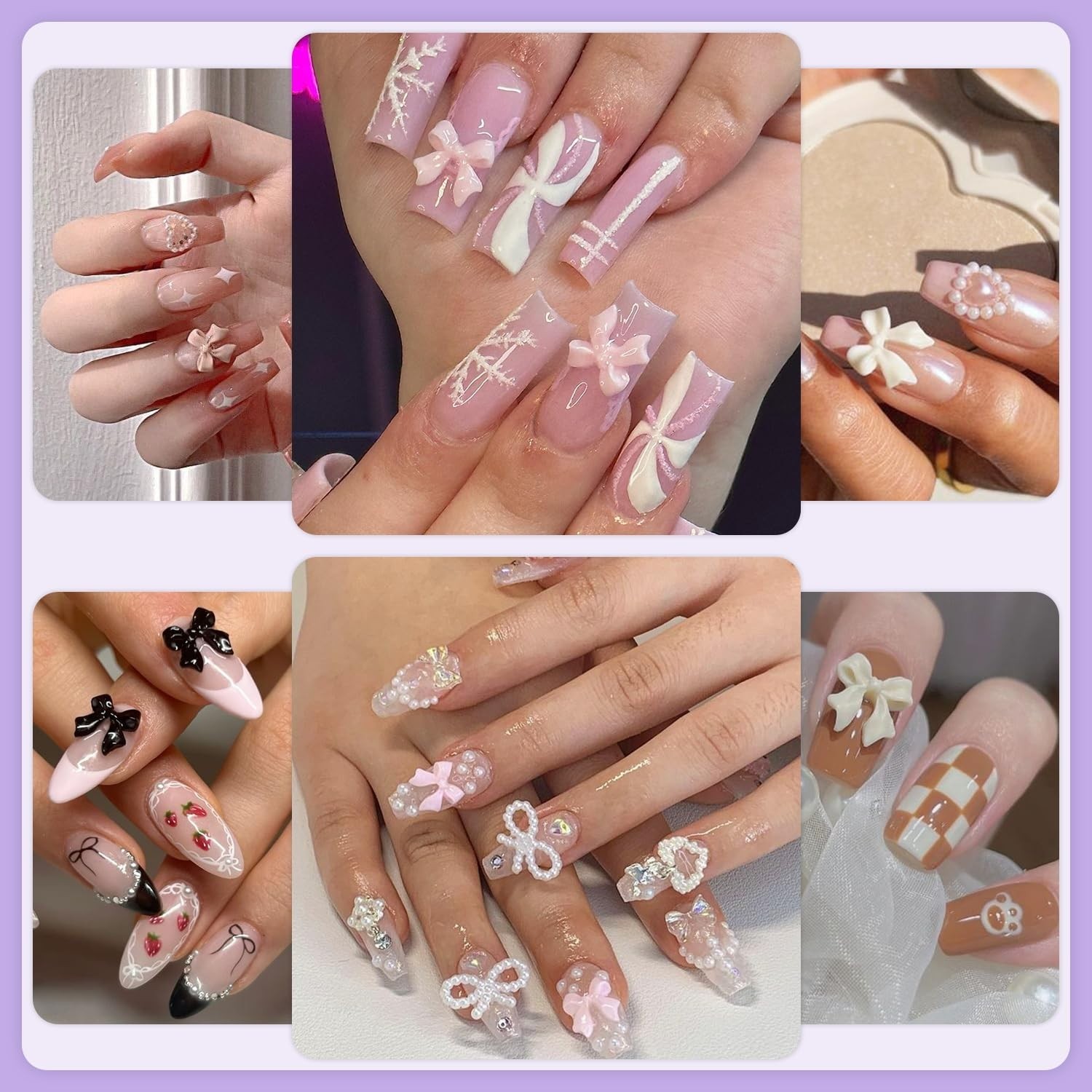 Colorful 3D Nail Bow Charms Set – 120 Pcs with Glue Gel & Pickup Tools Included