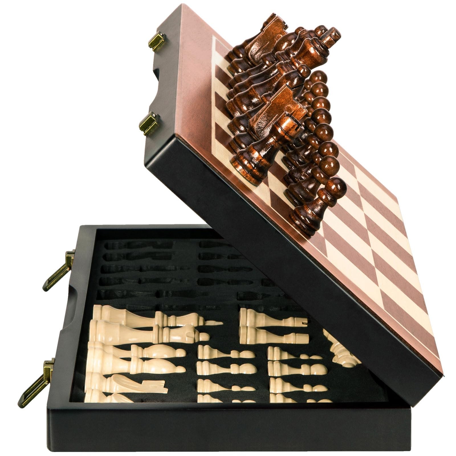 BIVOMON Chess Magnetic Wooden Set 15″ 15.35*15.35*0.98 inches, Brown