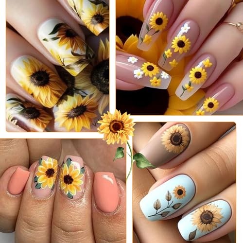 Sunflower Nail Stickers – Self-Adhesive Summer Floral Art Decals – 3D