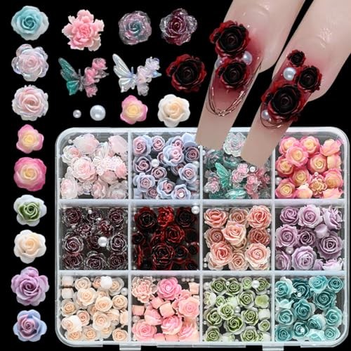 Flower Nail Art Charms – 3D Rose Flower Nail Rhinestones Floral Nail Style-9