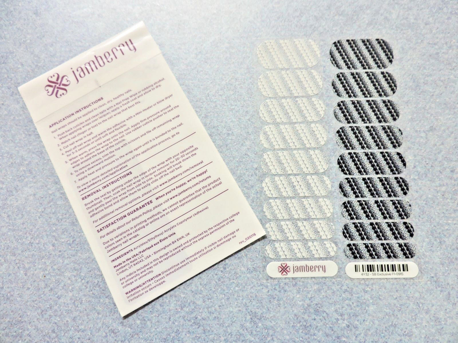 BNIP Jamberry Style Box SEPTEMBER 2015 – FEMININE White Black Lace Nail Wraps