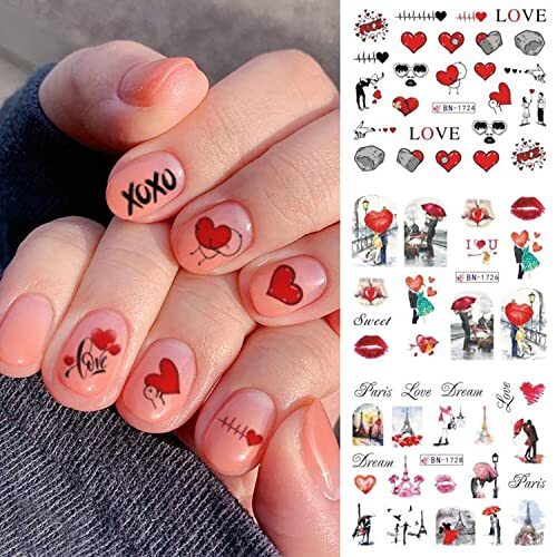12 Sheets Nail Stickers Love Tower Umbrella Patterns Design Valentine’s Day