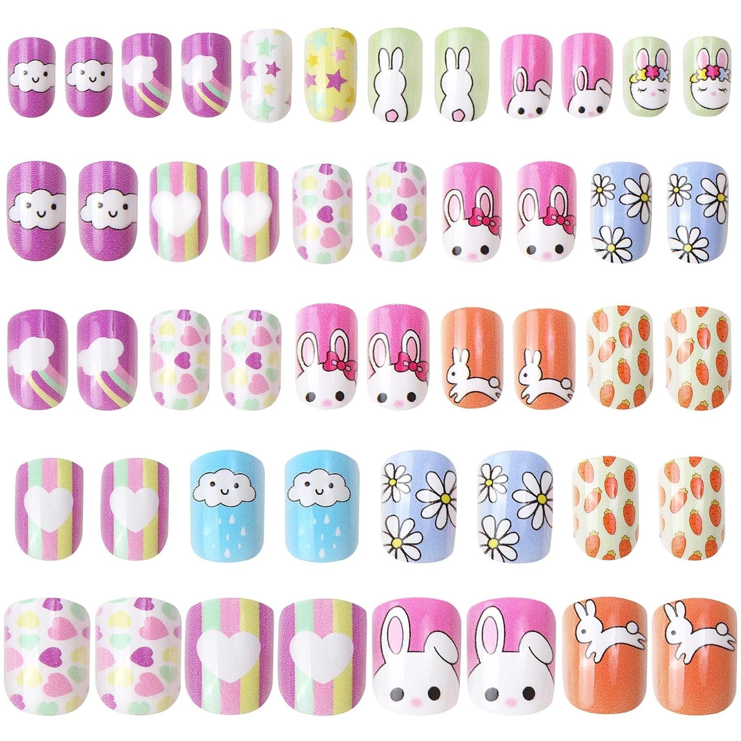 48 Pcs Stick on Nails for Kids Fake Nails for Girls False Nails Lovely Children