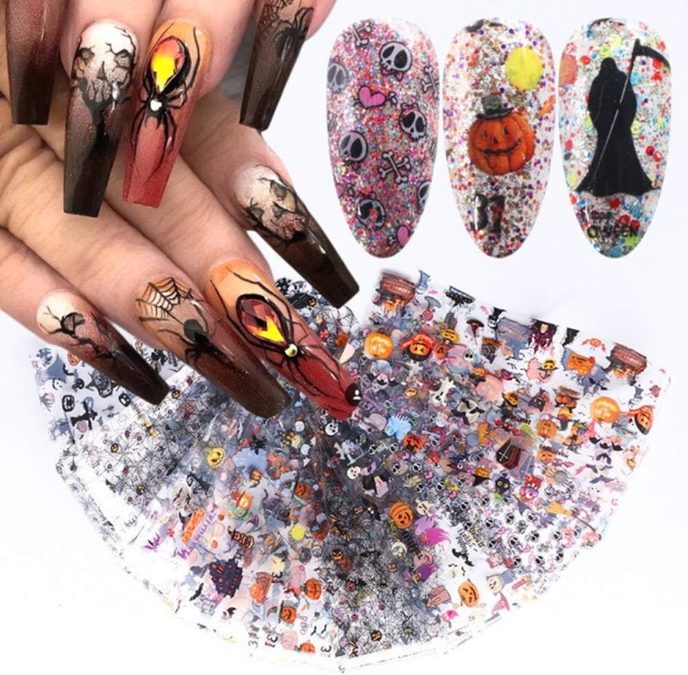 10-Piece Halloween Nail Foil Set – Spooky Cat & Pumpkin Designs for Art Lovers