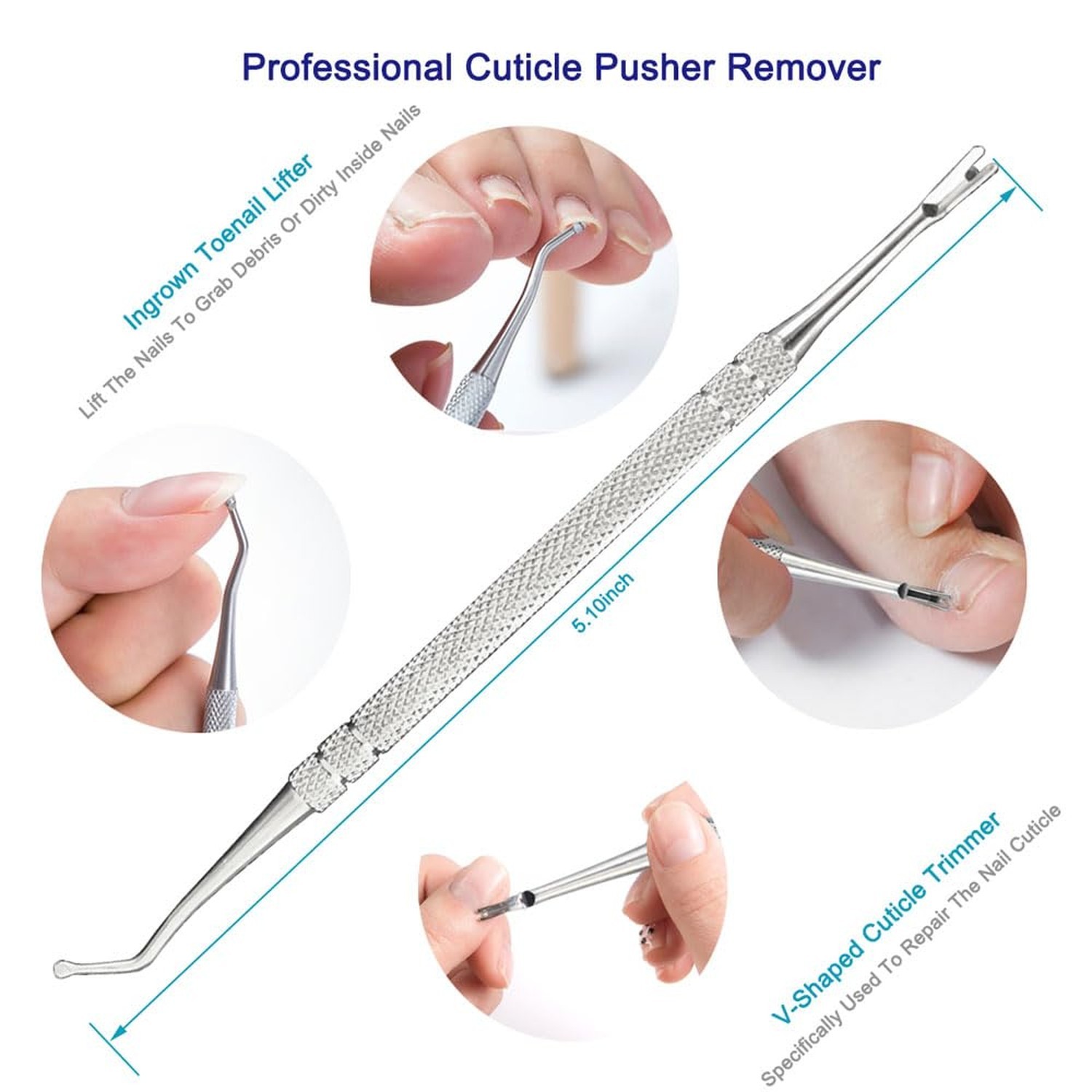 7PCS Professional Cuticle Nippers with Cuticle Pusher Set, Stainless Steel Cu…