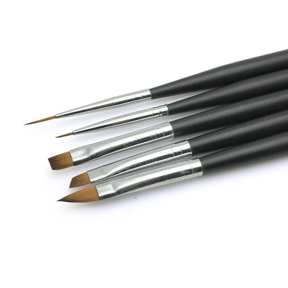5Pcs Manicure Pen Set Double End Nail Brush and Carving Tip Black for Nail Art