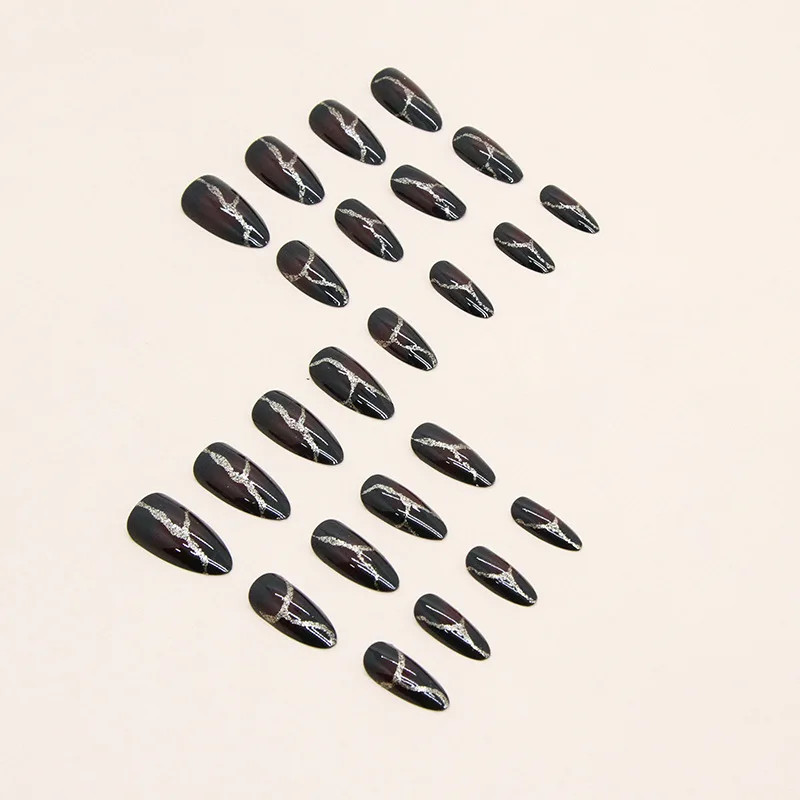 Y2K Press On False Nails 24pcs Set Sunset Heart Leopard Print Short Medium Long