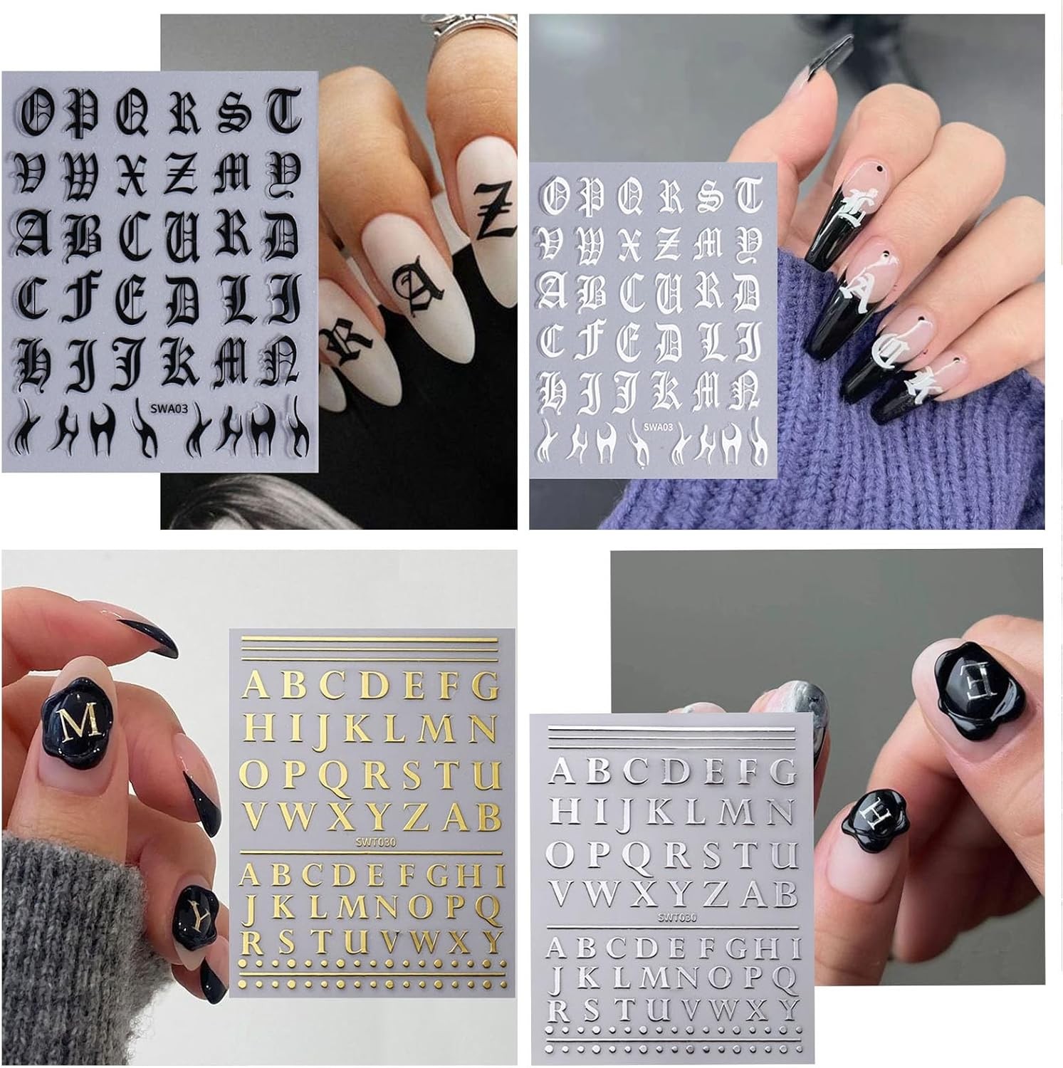 8 Sheets Letters Nail Stickers Decals Alphabet Numbers Nail Decals for Nail