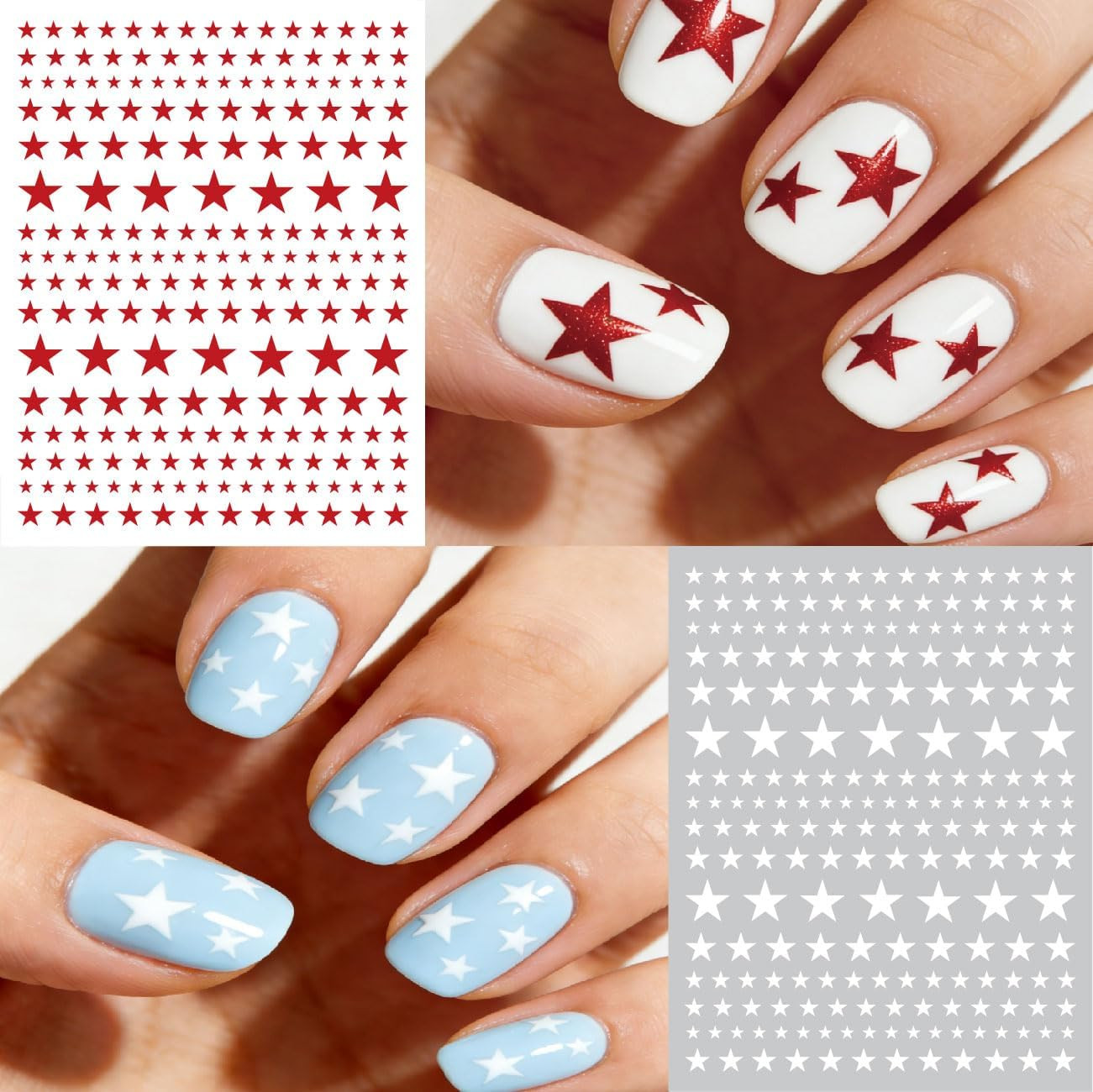4Th of July Nail Stickers – 3D Self-Adhesive Red White and Blue Star Nail