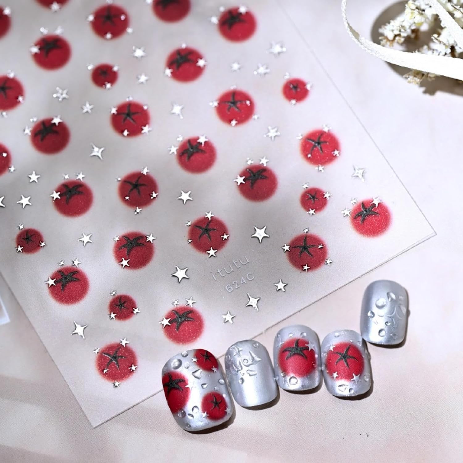 Flower Nail Stickers Floral Daisy Nail Decals 5D Embossed Blue Yellow Nail Desig