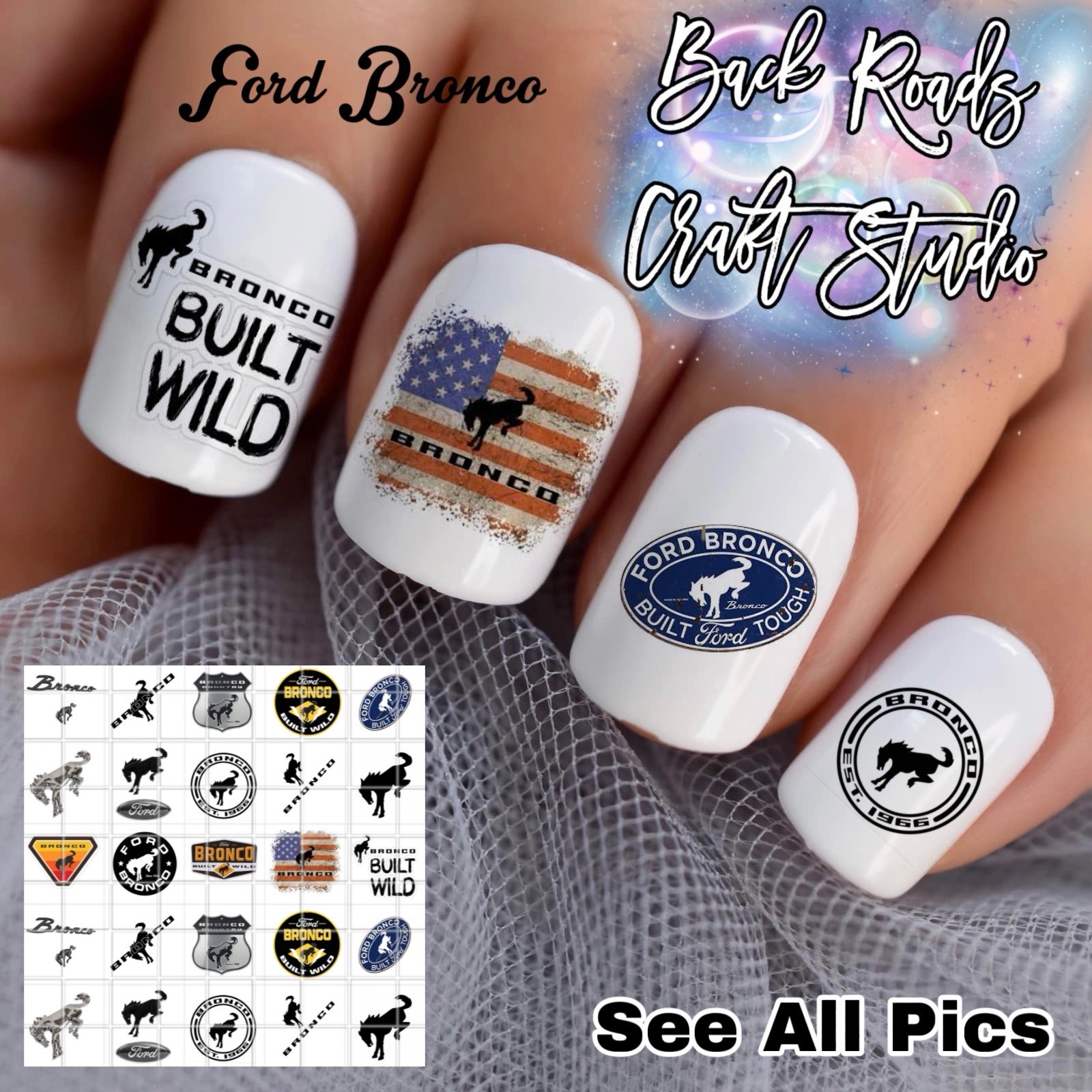 Ford Bronco Logo Waterslide Finger Nail Decals Instructions set of 50 JH