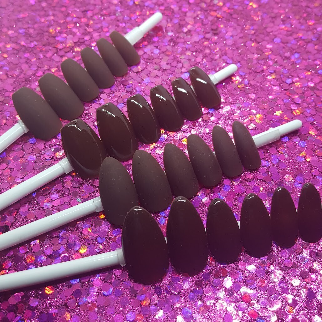 Ready To Wear – Mocha Latte | Deep Brown | Coffin or Stiletto Nail Set Press On
