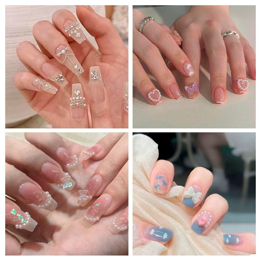 Nail Charms for Nails Design 1200PCS 3D Multi Shapes, Bow Nail Charms, Pearl …