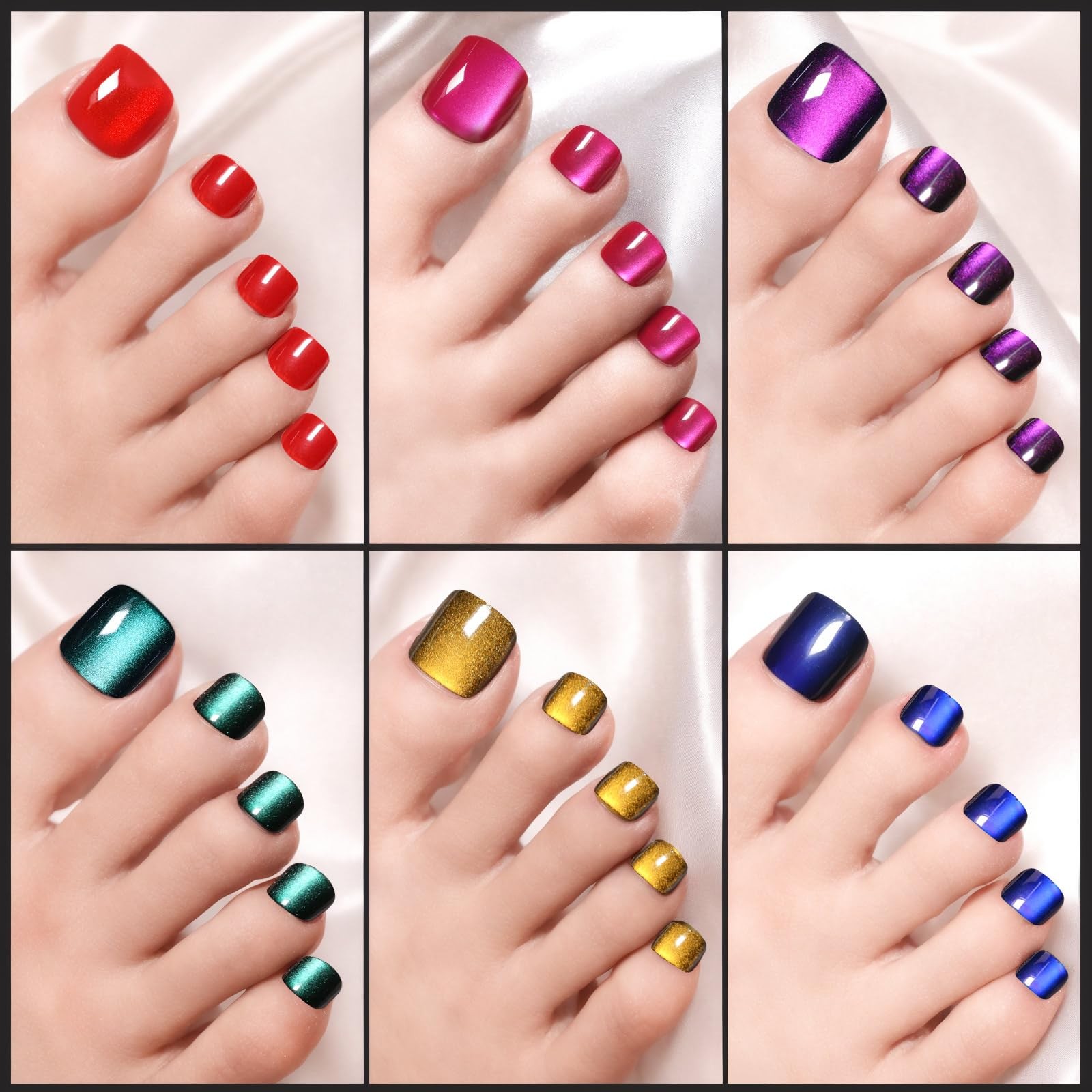 FANDAMEI Press on Toenails, 6 01-11, Hot Pink/Dark Blue/Gold/Green/Red/Purple