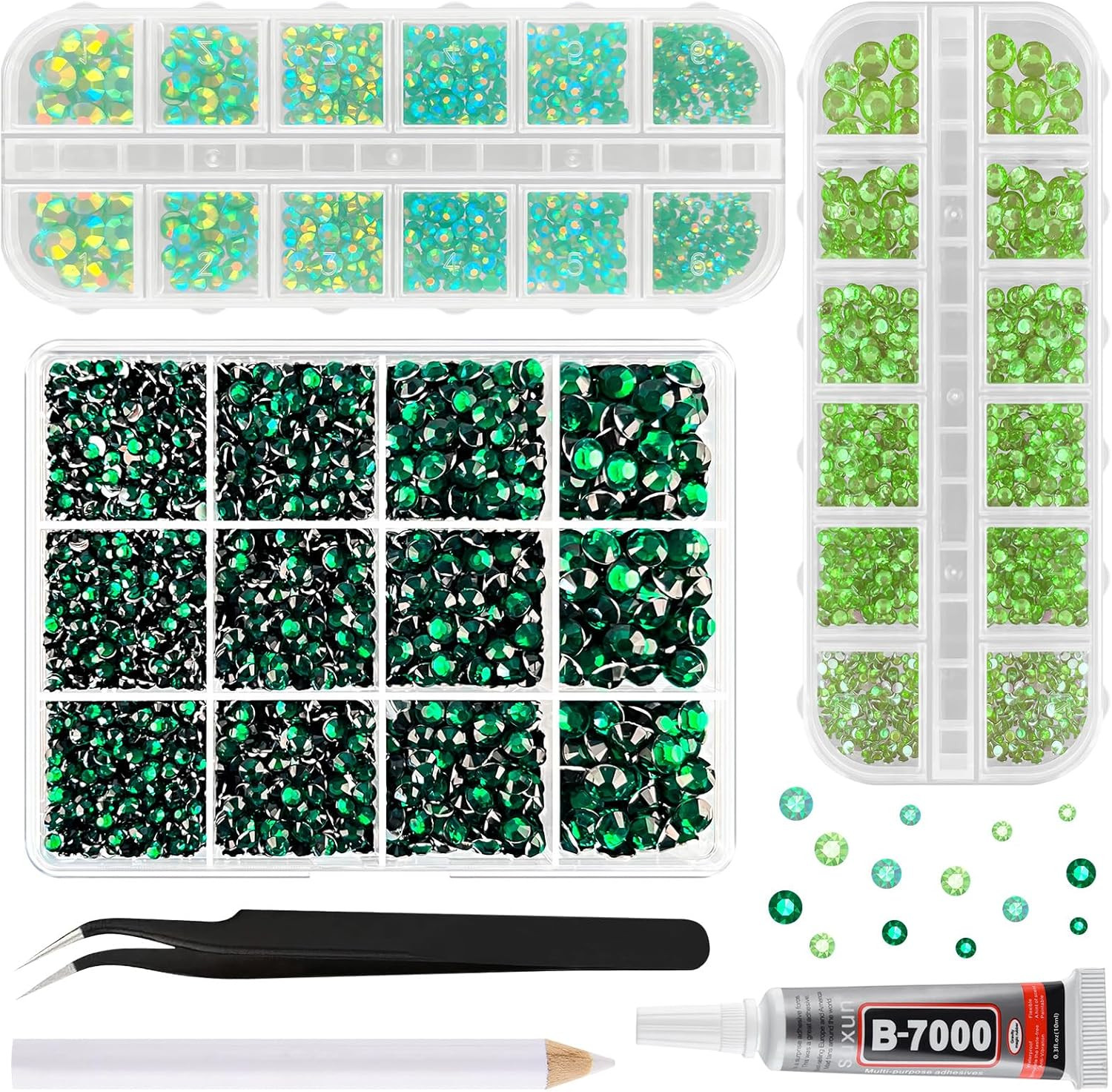 Green Resin Rhinestones for Crafting, 2Mm-6Mm Mixed Flatback Resin Gemstones for