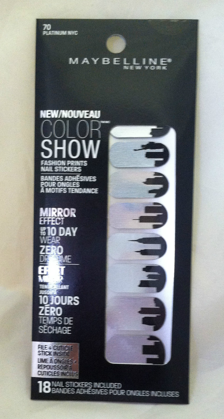 Maybelline Color Show Nail Stickers Silver MirrorEffect #70 PLATINUM NYC Skyline
