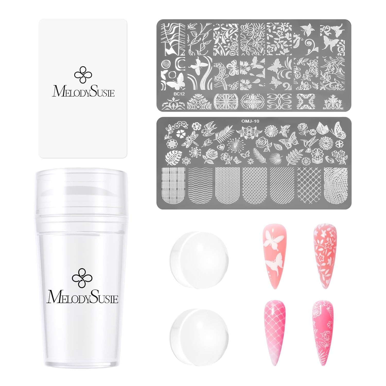 French Nail Stamper Kit, Silicone Stampers with Scrapers, 4PCS DIY Home Nail Des