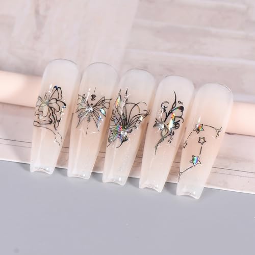 Black Butterfly Nail Art Stickers Decals-3D Butterflies Laser Black Butterfly