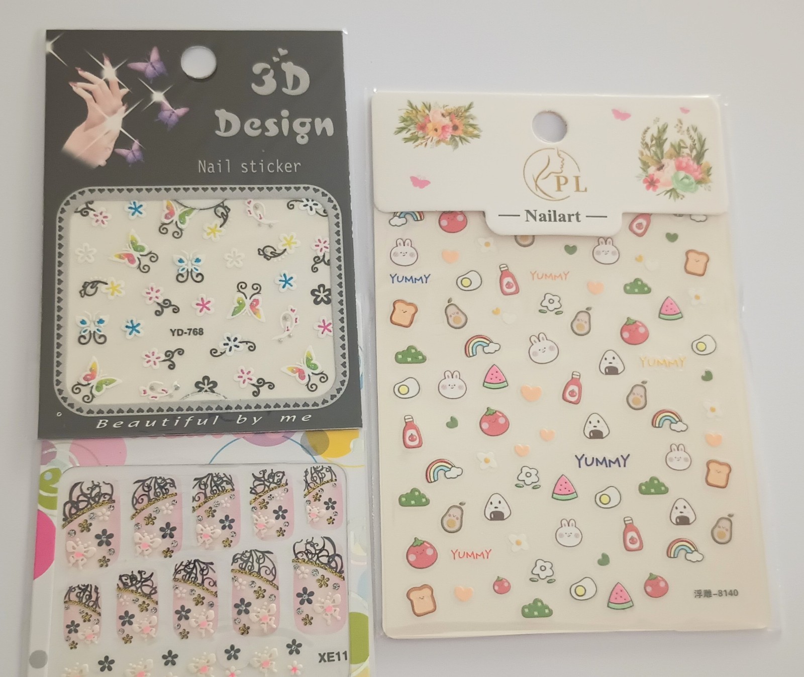 Buy 1 get 2 Free Yummy 5D Embossed Nail Art Stickers Self Adhesive Waterproof