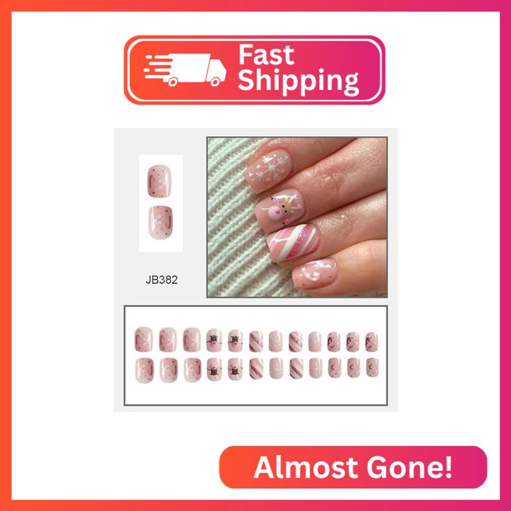 Tyuimhx Christmas Press on Nails Short Square Fake Nails With Snowflake Elk Cand