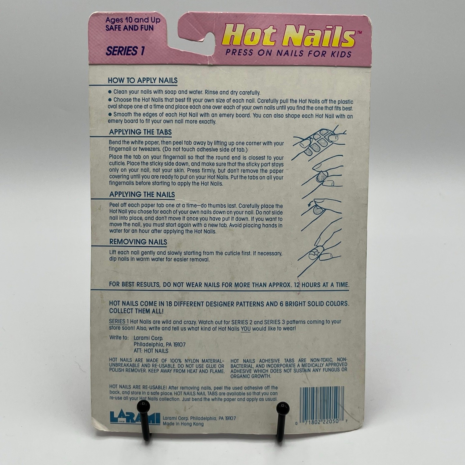 Vintage 80s Kids Press On Fake Nails Hot Nails White with Red Hearts Dots