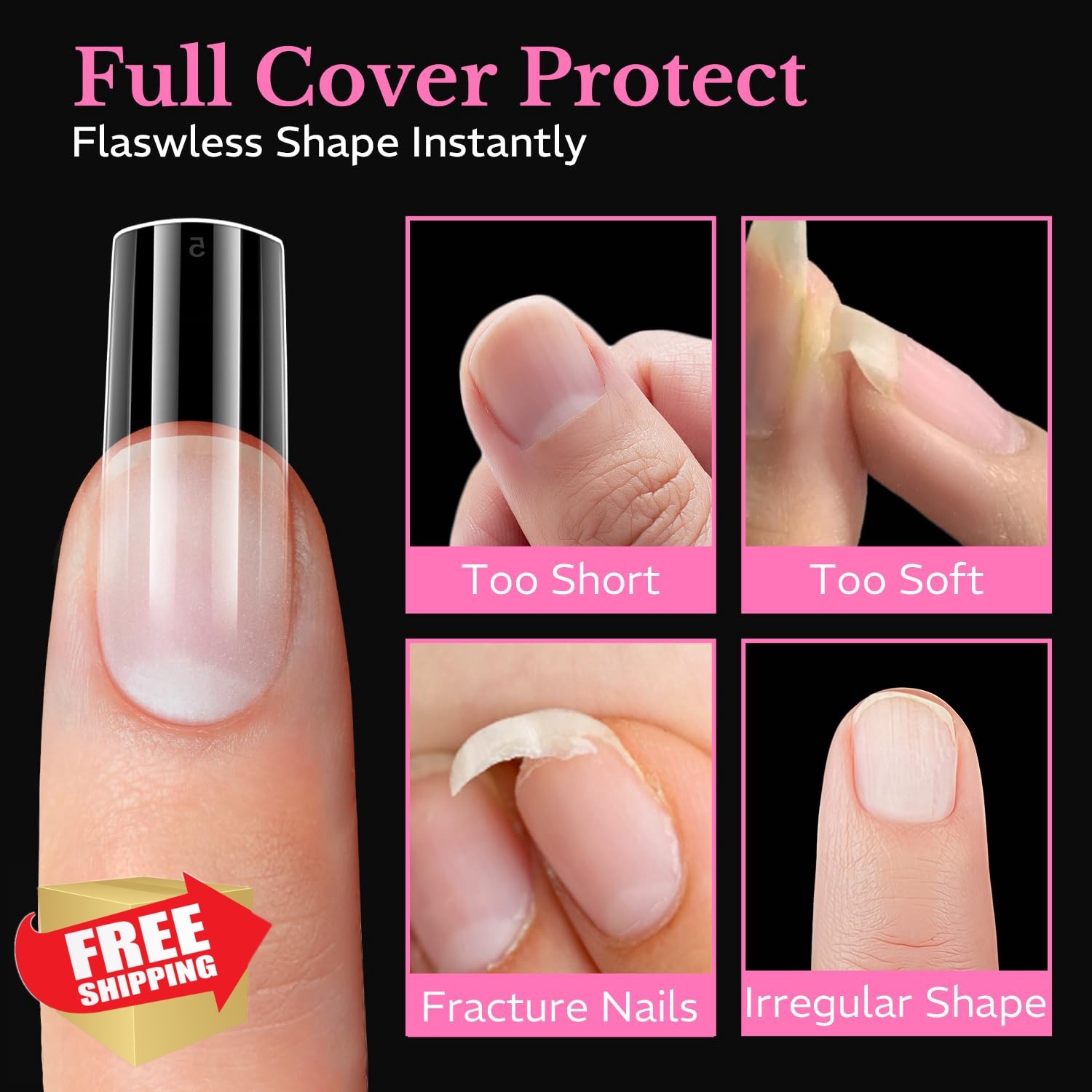 AZUREBEAUTY Medium Square Nail Tips 600pcs 15 Sizes