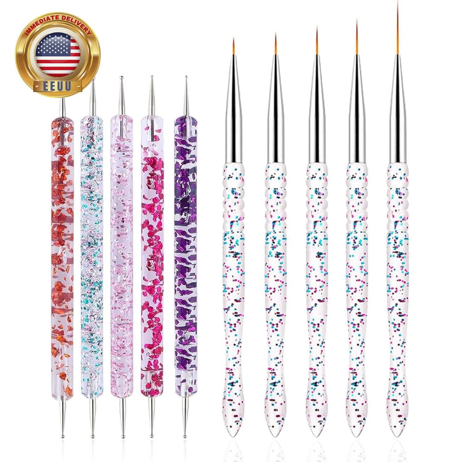 Nail Dotting Tools 10 Pcs Kit – 5 Pcs Double-End Nail Dotting Tools and 5 Pcs Na