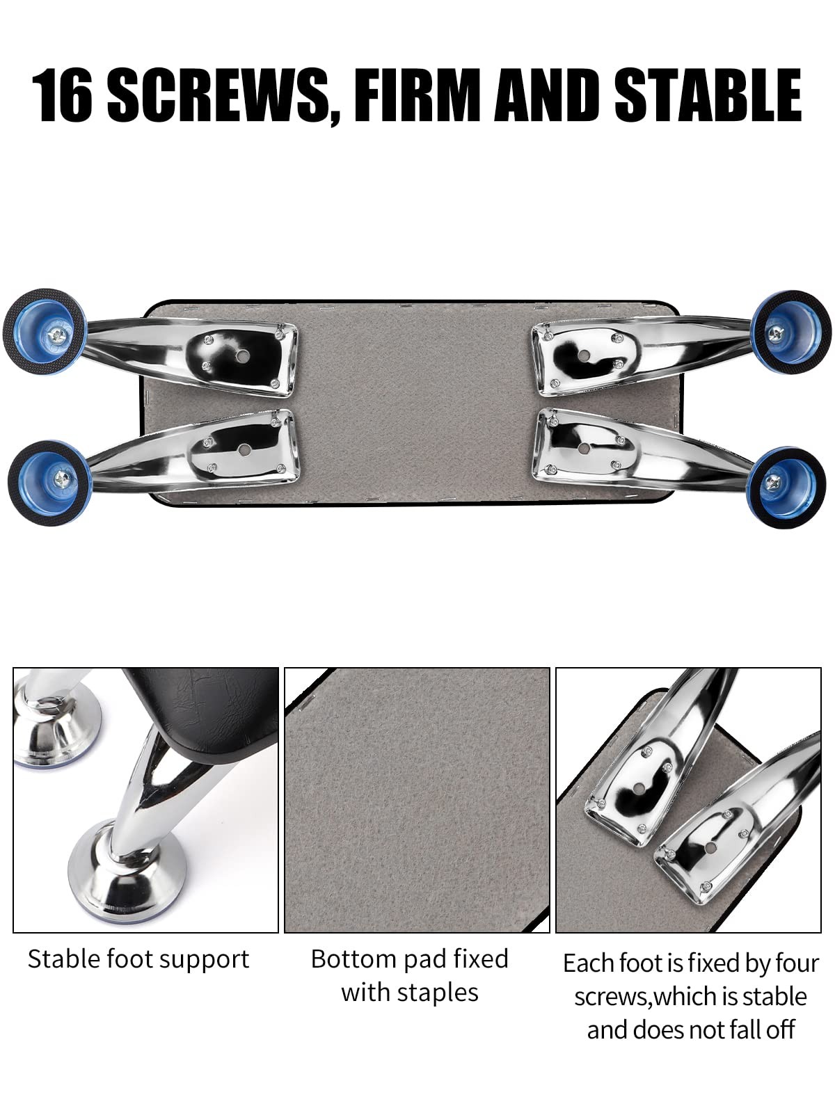 Nail Arm Rest for Acrylic Nails with 4 Stainless Steel Stands, Black
