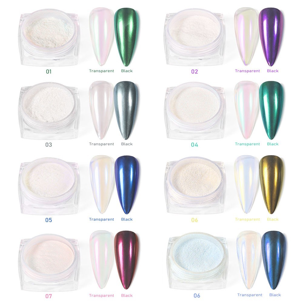 12Pcs Moonlight Multi Pearl Chrome Nail Powder, Super Glossy Clear Mirror Effect