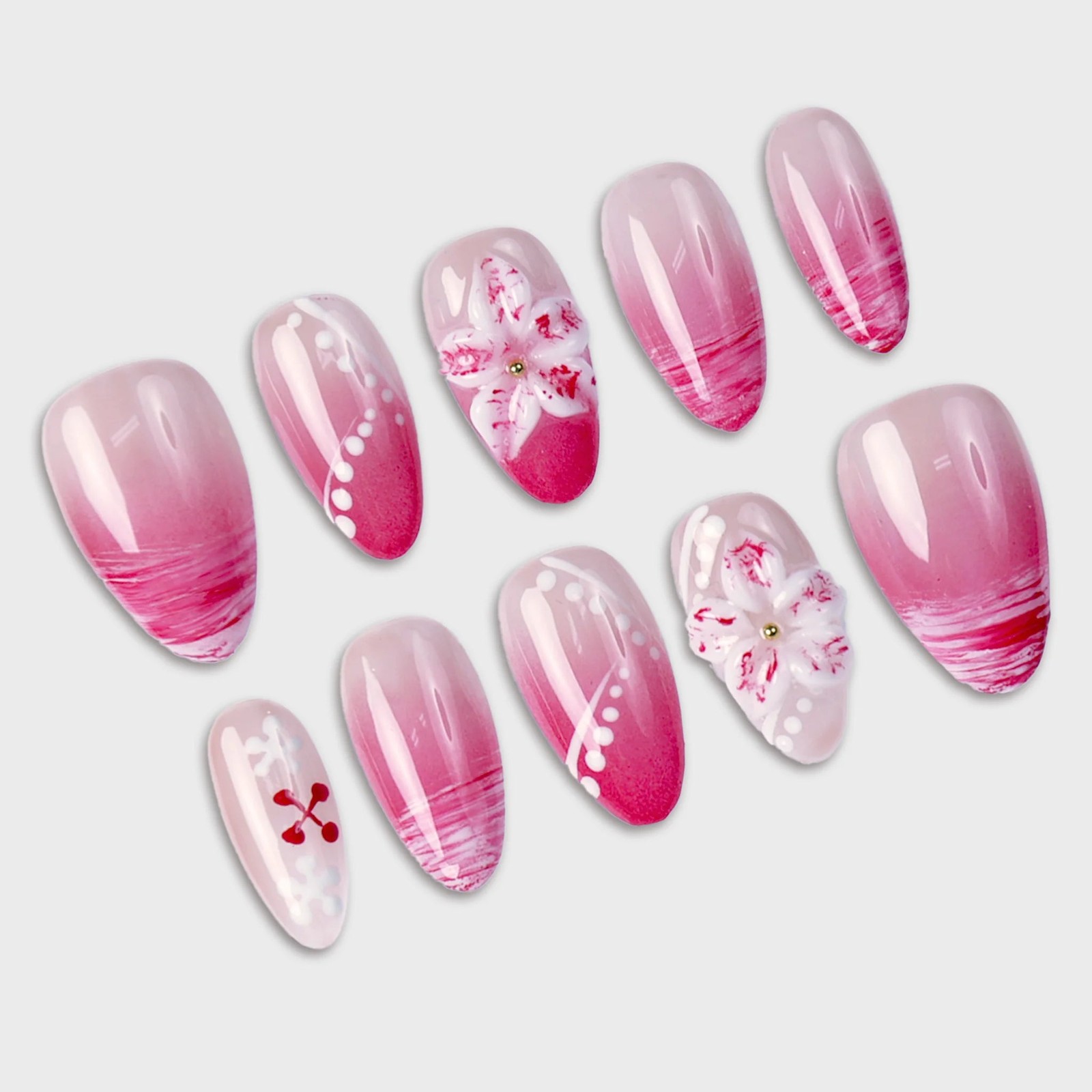 SIYOU Flamingo Rush Almond Pink, Red & White Press-On Nails 10pc