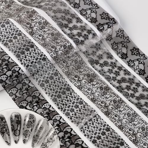 10 Rolls Lace Nail Foil for Nail Art Black White Flower Nail Art Flower-20