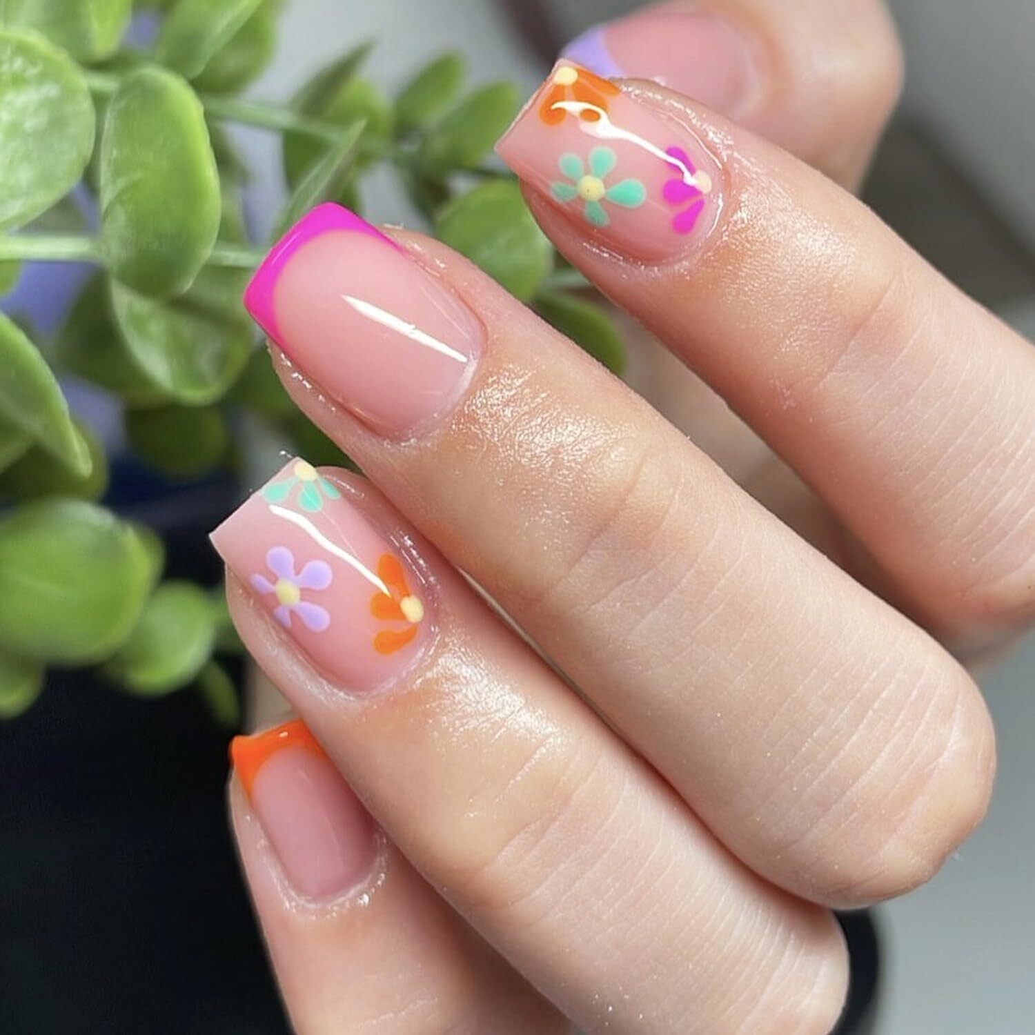 Uñas Postizas decoradas Acrílicas Falsas 24pack Colores French Flowers