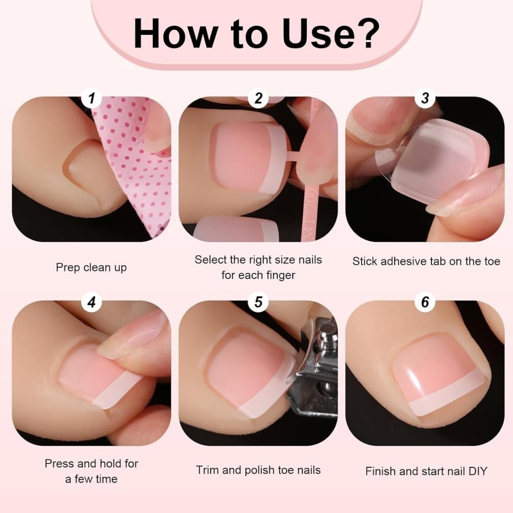 White French Tips Press on Nails Cherry Press on Toenails Long Square Stick o…