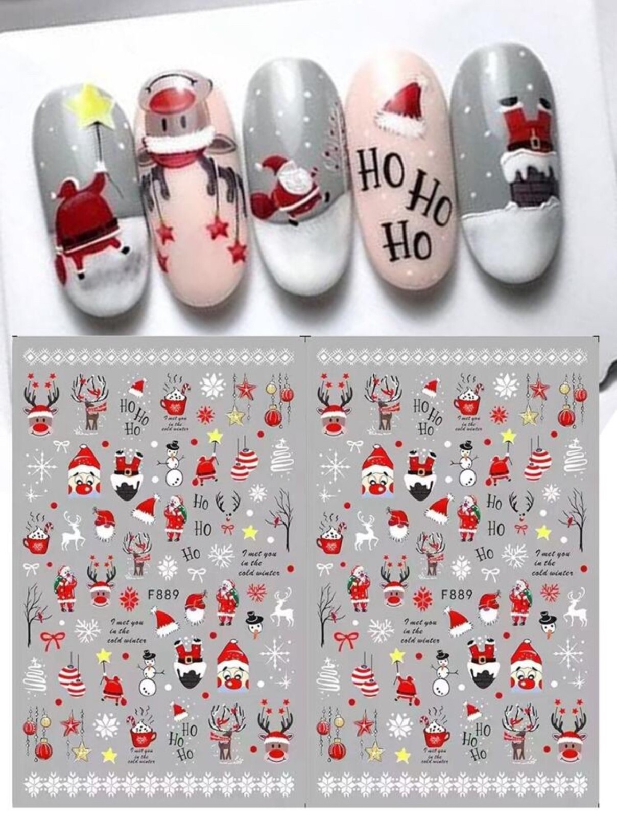 Nail Art Stickers Christmas Snowflakes Santa Claus Snow Reindeer Gnome DIY F889