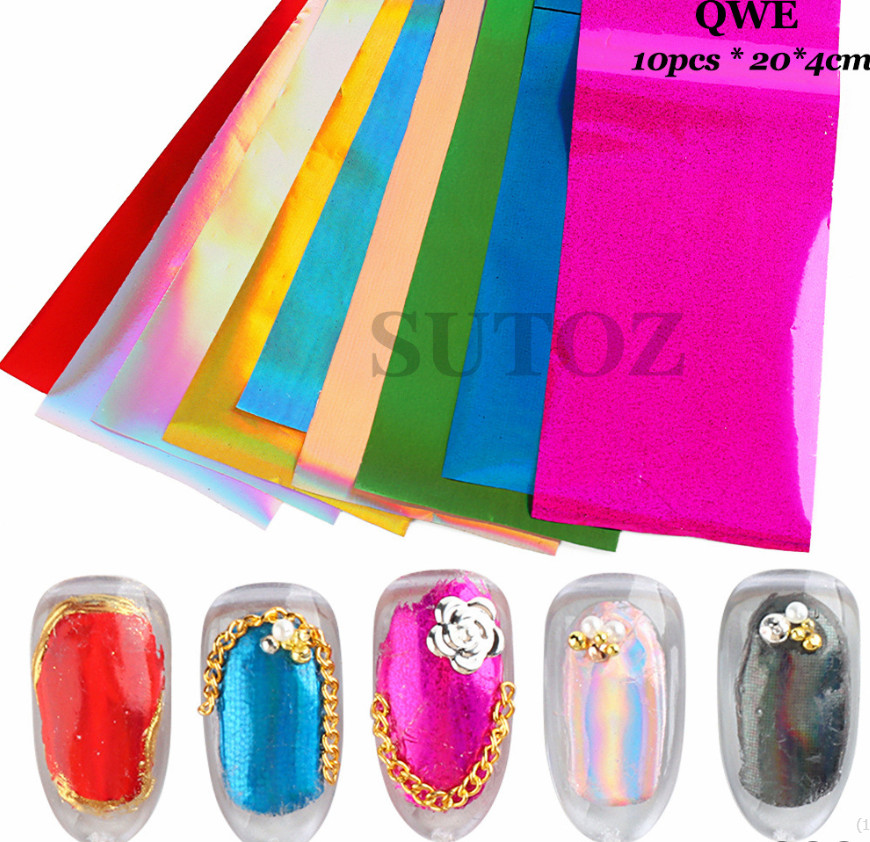 10Pcs Nail Art Foil Stickers laser Star Print Pattern Transfer Decals Tips NS54