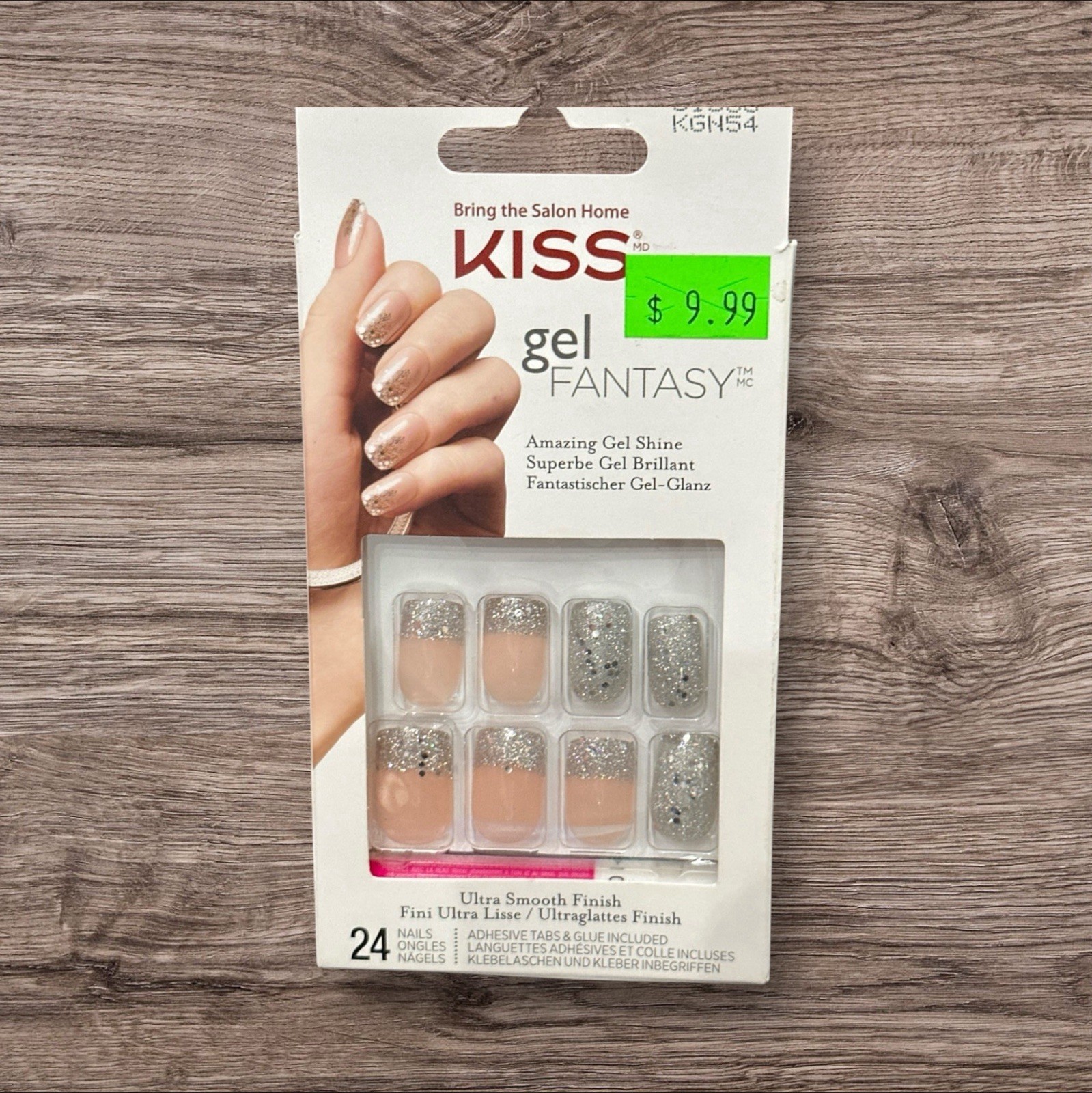 KISS Nails Medium Length Gel Fantasy, Glitter 24 Nails smooth Finish Square