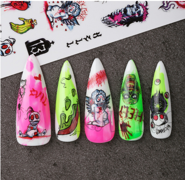 Halloween Nail Art Skull Pumpkin Ghost Witch Stickers Decals Self-Adhesive NH22