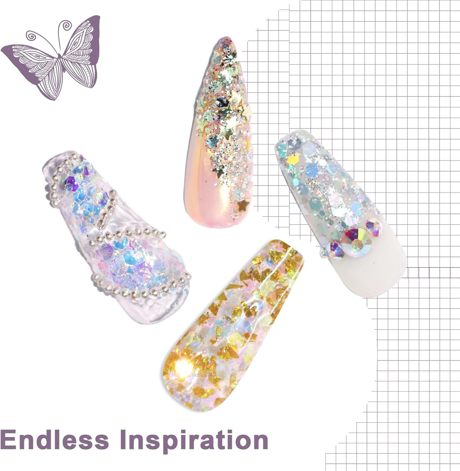 8 Colors Nail Art Glitter Diamond Dust Iridescent Nail Powder Chunky Glitter Con